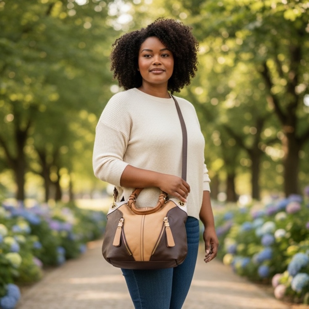 OrYany Tri Color Tan, Brown, & White Hobo Crossbody Bag